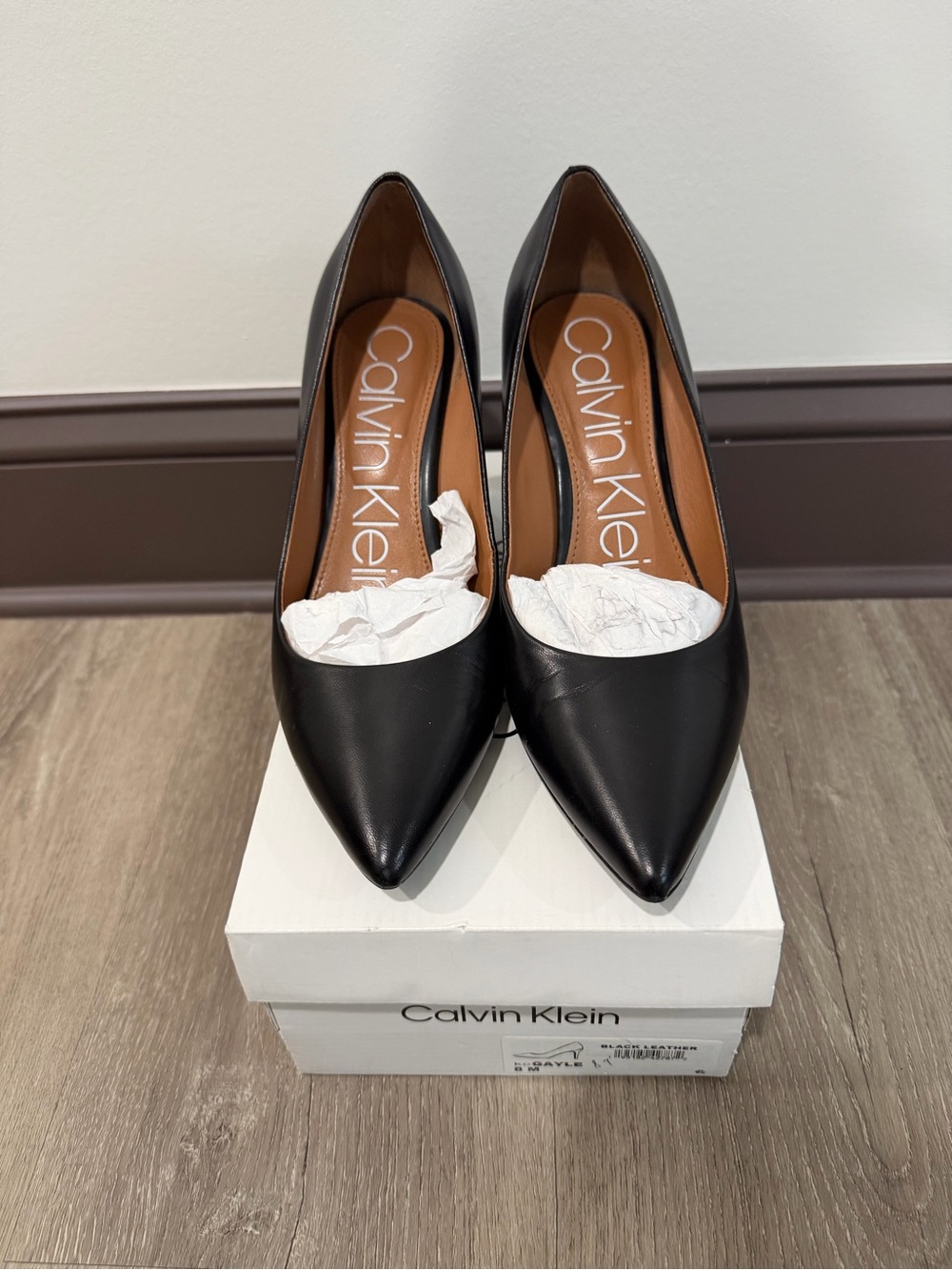 Calvin Klein Black Leather Pointed-Toe Pumps